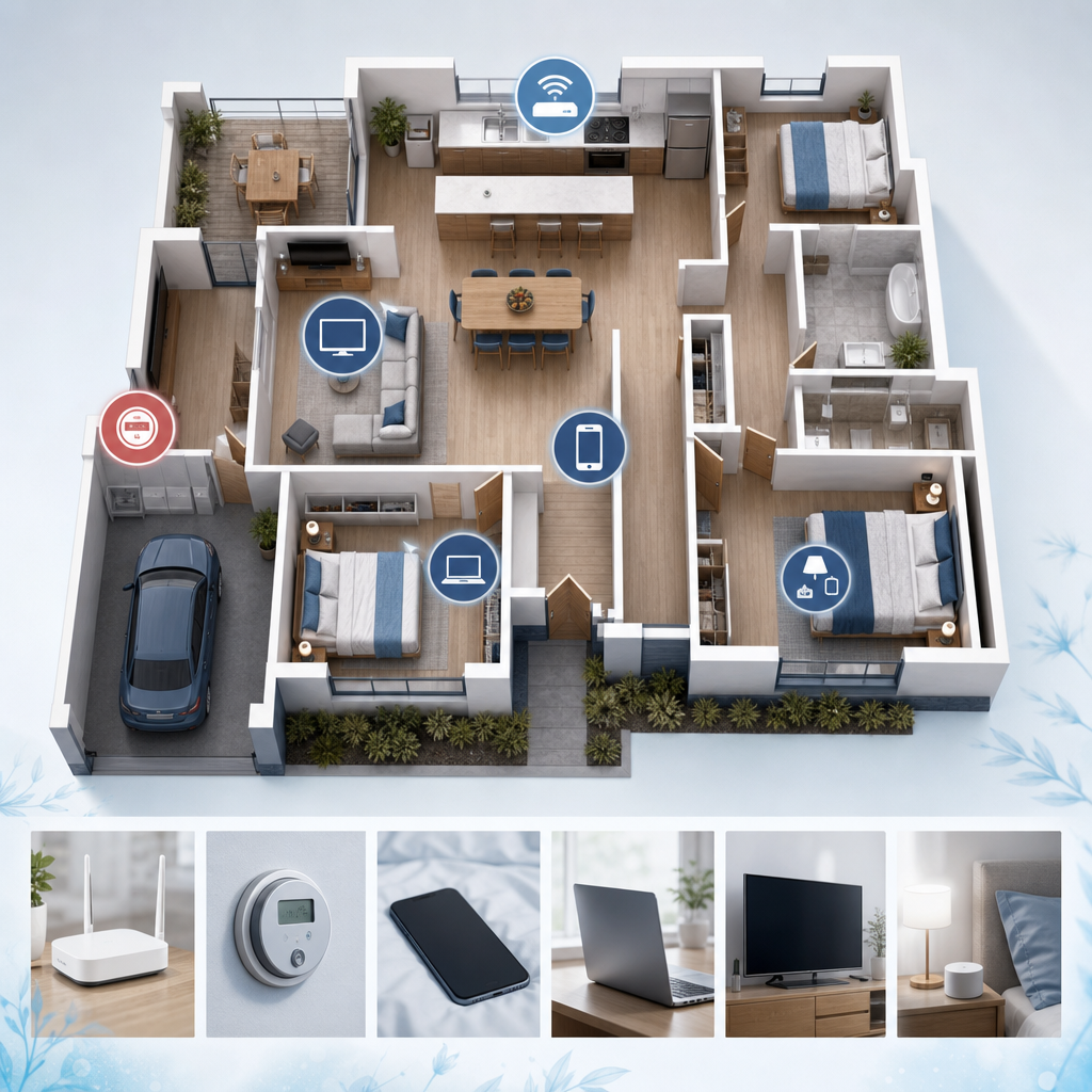 Home floor plan identifying common electromagnetic field sources